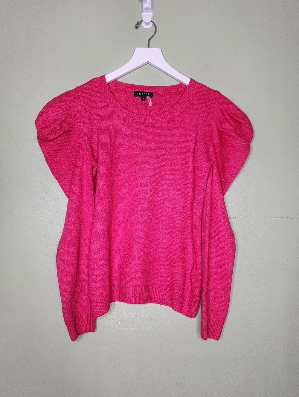 1.State Magenta Pink Sweater Puff Pleated Shoulders Long Sleeve Office Work S